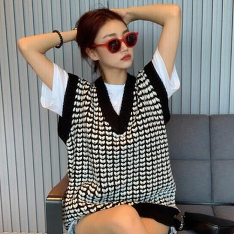 ｖネック ニットベスト 秋服 レディース 柄ニット ベスト 韓国 ファッション レディース 秋 レイヤード モノトーン レトロ トラッド トップス 秋冬 レディース ゆったり オーバーサイズ 通販 Lineポイント最大get Lineショッピング