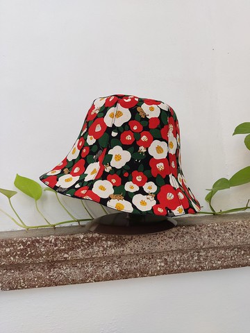 手工雙面漁夫帽/短帽簷/遮陽帽/黑/茶花貓