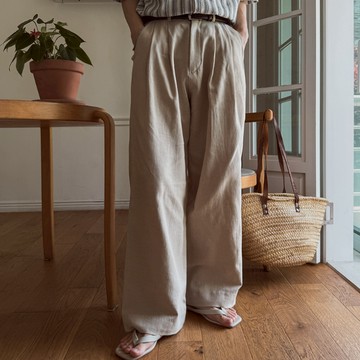 【Metanoia】🇰🇷韓製 雙摺亞麻落地牛仔褲