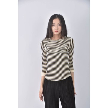 (S) 條紋黃色長袖上衣二手衣