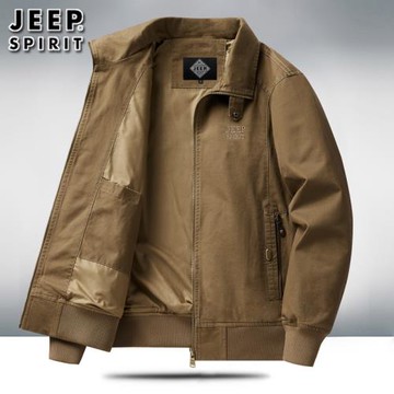 JEEP吉普翻領純棉夾克男2025春季新款中老年多口袋美式休閑外套男