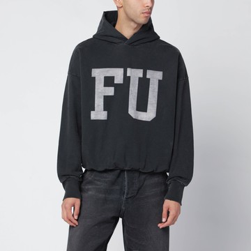 Black vintage-effect FU hoodie