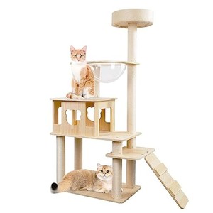 キャットタワー 四階建て 木製猫タワー 上質の無垢材頑丈 耐荷重強い