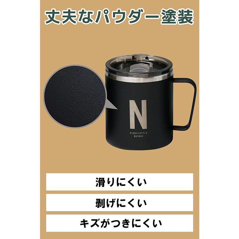 OGURA 真空断熱 マグカップ 350ml アルファベット フタ付き ステンレス 保温 保冷 ブラック N