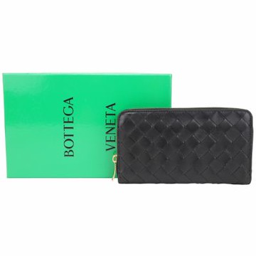 BOTTEGA VENETA 寶緹嘉 BV Intrecciato 編織牛羊皮8卡拉鍊長夾(黑色/金屬拉鍊頭內裡)