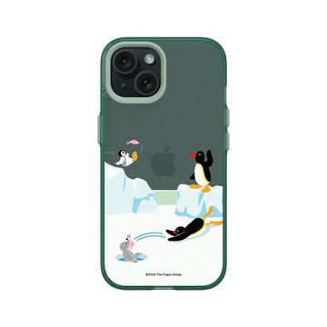 iPhone 15 Clear 憂墨綠 - Pingu 企鵝家族 - 魚的接力賽