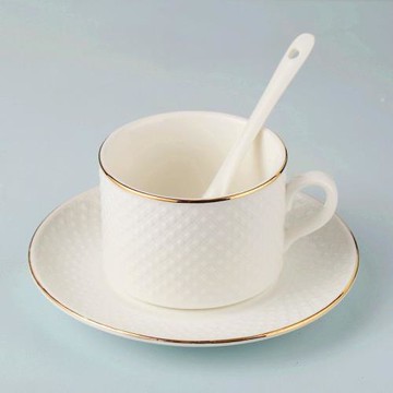 浮雕歐式咖啡杯套裝輕奢下午茶茶具3件套創意陶瓷碟帶勺子
