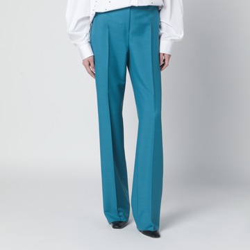 Turquoise wool and silk-blend trousers