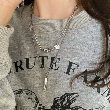 限時特賣🔥 2025最新款 冷淡風小衆雙層疊戴項鏈女ins個性毛衣鏈配飾 秋冬百搭衛衣鏈  純銀飾品 純銀項鏈 項鏈女