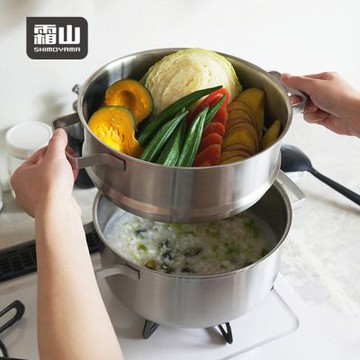 日本霜山 蒸煮兩用不鏽鋼雙耳單層蒸鍋+湯鍋-24cm