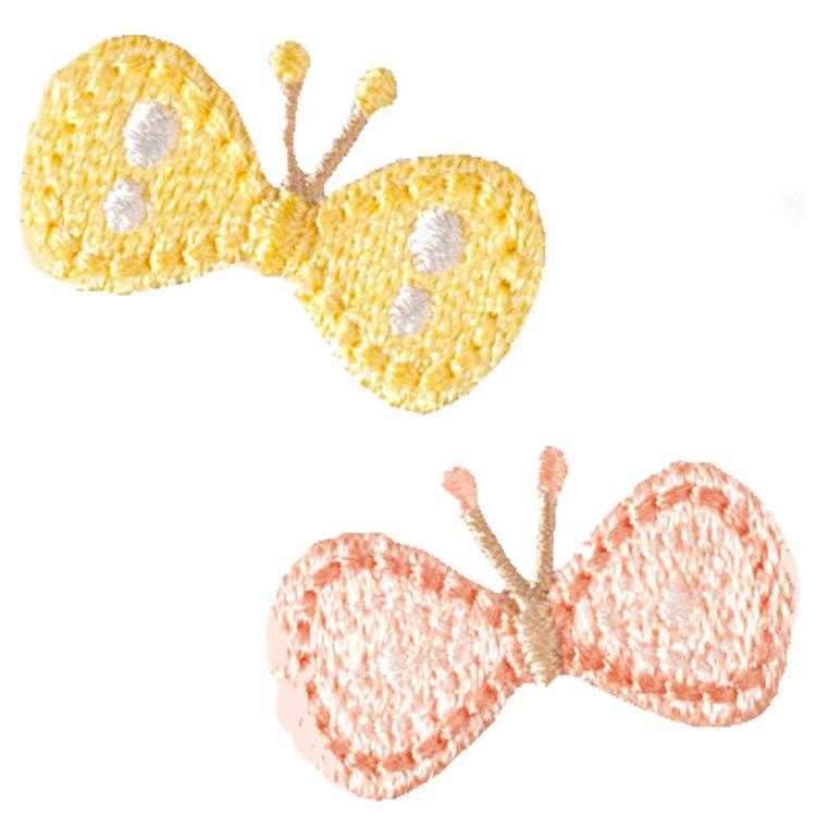2WAY 刺繍ワッペン（黄色い蝶とピンクの蝶のペア）3セット アイロン接着 シール接着 手作り小物 ちょうちょ 蝶々
