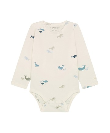 笑瞇瞇鯨魚米色長袖包屁衣68cm