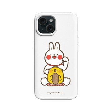 iPhone 15 SolidX 白 - 懶散兔與啾先生 Lazy Rabbit and Mr.Chu - 招財