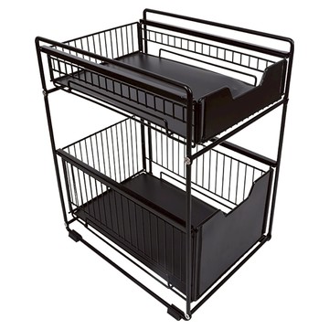 小麥購物 抽屜式雙層碳鋼水槽置物架 L1469  1個  小(38 x 20 x 44cm)  黑色