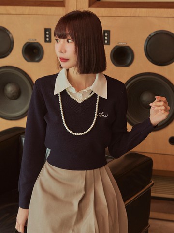 假兩件學院風針織上衣