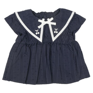 akachan honpo - 短袖長版上衣-水手領-深藍色