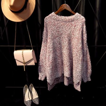 2024秋冬新品chic女神亮片閃閃針織衫韓版寬松百搭下擺開衩毛衣女