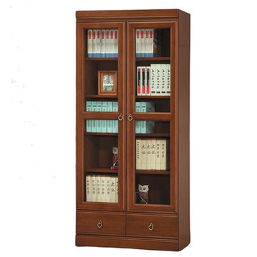 文創集 佳亞實木2.7尺二門二抽書櫃/收納櫃-82x40x182cm免組