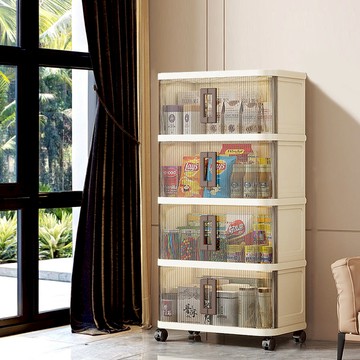 【預購】50面寬拉門式摺疊四層收納櫃-附滑輪 兩款可選 024476 50面寬 四層-不透明面板