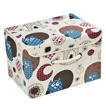 日式棉麻收納盒 衣物收納箱/摺疊收納箱/雜物收納箱/布藝收納箱/玩具收納  37 x 25 x 2cm  貓頭鷹 多色  1個