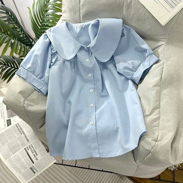 日系學院風娃娃領襯衫女夏季2026新款設計感小衆洋氣減齡上衣百搭888