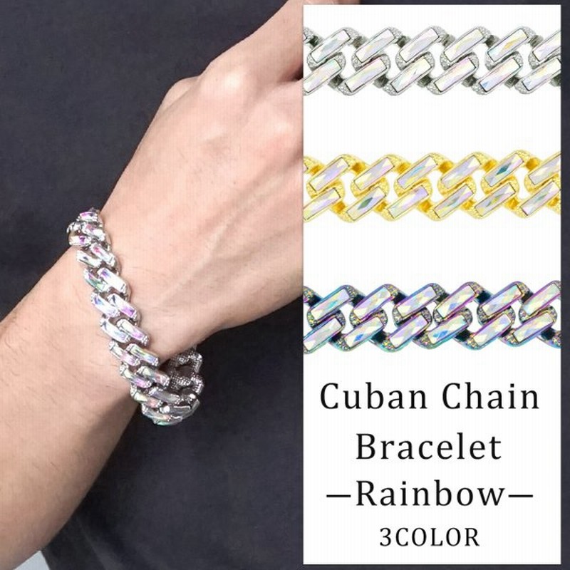 ブレスレット メンズ Sbg ブランド レインボー ストーン キューバン チェーン 高級 太め 太い 18k Gp ゴールド シルバー ブラック リンク おしゃれ 極太 通販 Lineポイント最大0 5 Get Lineショッピング