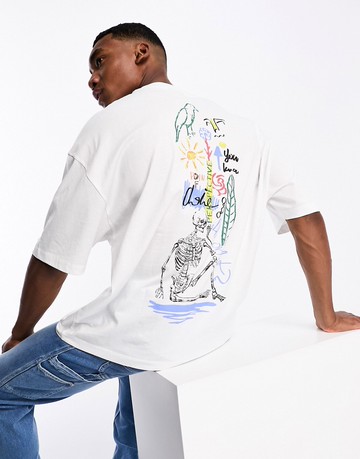 ASOS DESIGN oversized t-shirt in white with abstract spine print