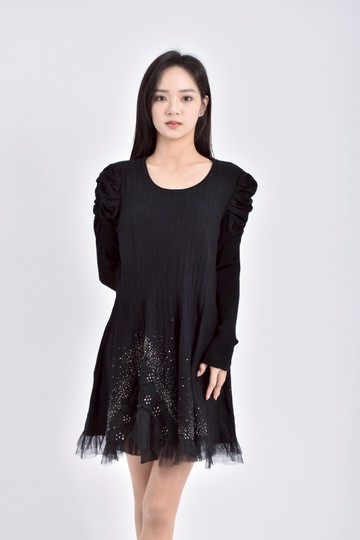 加購優惠(S) 公主袖黑色洋裝