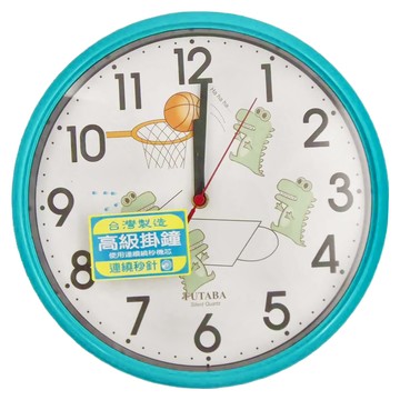 FUTABA 營鐘 靜音時鐘 高級掛鐘  恐龍灌籃 藍綠色 + 白色