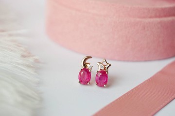 真正的紅寶石耳環，美麗的深粉紅，925銀，鍍玫瑰金。