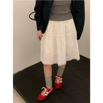 白色蕾絲miu系半身裙女夏薄小個子a字中裙短裙梨型身材伯克利半裙