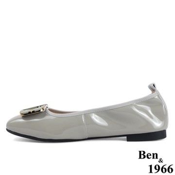 Ben&1966高級頭層牛漆皮流行娃娃鞋-淺灰(218212)