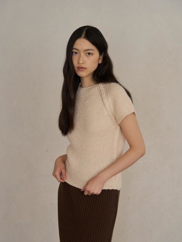 Alpaca Half-Sleeved Premium Knit [Beige]
