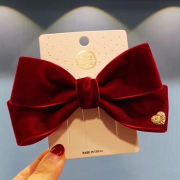 紅色絲絨新年頭飾兒童蝴蝶結發圈頭繩女孩過年卡發夾女童發飾秋冬