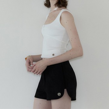 黑色 胎牛絨仿麂皮運動風格短褲 夏季西裝短褲