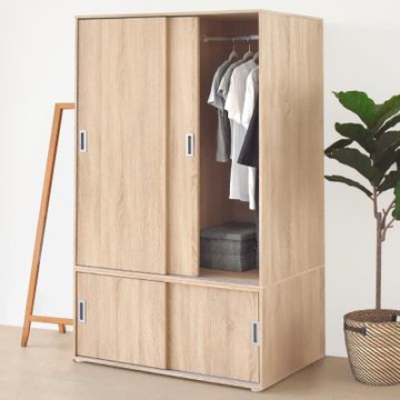 HOPMA家具 美背質感推門衣櫃 台灣製造 滑門衣櫥 收納櫃 衣物收納櫃-寬90X 深54 X 高178 cm；內徑深度46.8 cm