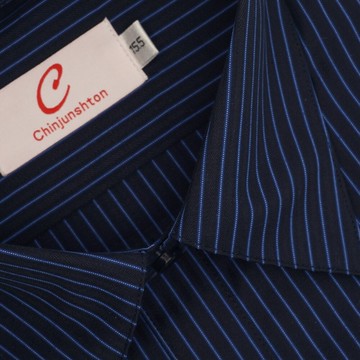 【CHINJUN】男士商務襯衫 抗皺加強 長袖 深黑藍條紋 2170