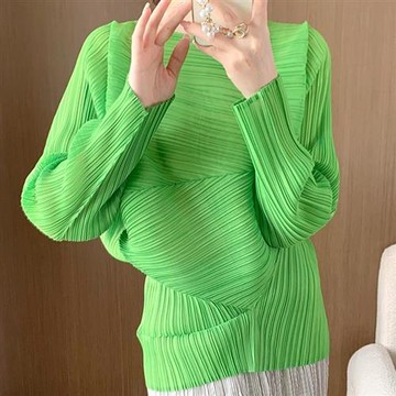 【巴黎精品】現貨+預購 三宅風皺褶衣服褶皺上衣-長袖摺衣壓褶不規則拼接套頭衫折衣女T恤4色a1jq63