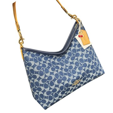 ~雪黛屋~COACH 水餃包手提肩背側國際正版保證進口防水緹花布品卡購證塵套提袋等候10-15日C00591