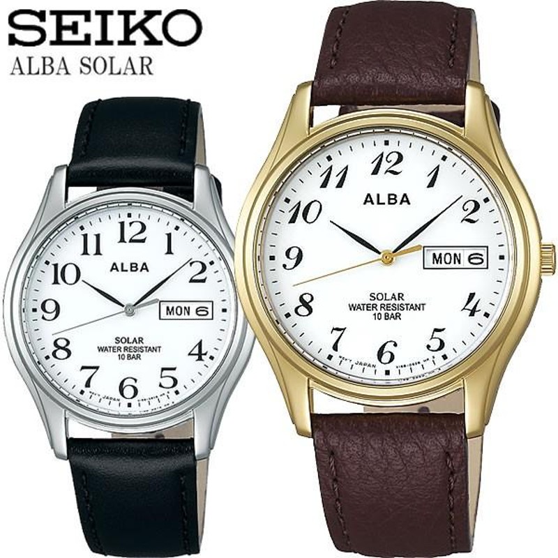 SEIKO ALBA セイコー アルバ ソーラー腕時計 ユニセックス 10気圧防水 牛皮革(カーフ) ハードレックス カレンダー 日付 曜日 シンプル  ブランド ALBA06 | LINEショッピング