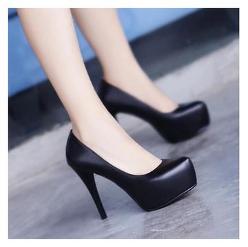 春夏真皮女鞋裸色單根高跟鞋防水臺細跟夜店單鞋黑色女士皮鞋10cm