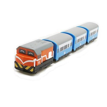 台鐵復興號列車 R100型(橘) 鐵支路4節迴力小列車 迴力車 火車玩具 壓克力盒裝 QV007T2 TR台灣鐵道