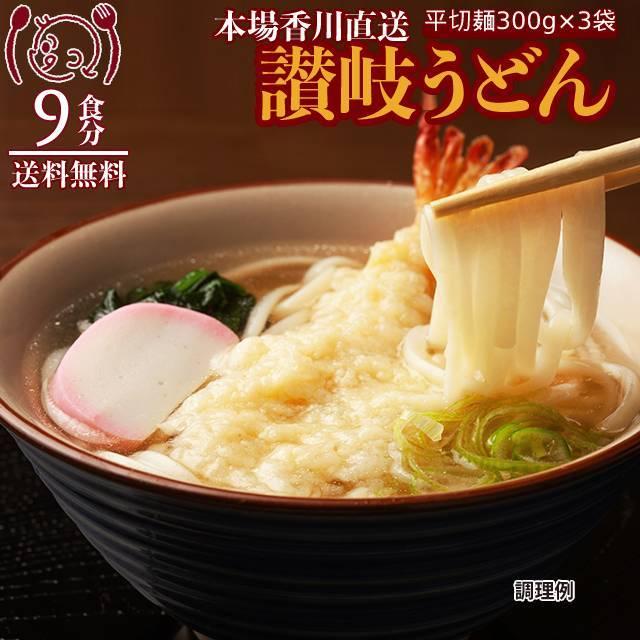 讃岐うどん 平切麺 9食 セット 1000円 ポッキリ 生麺 平打ち きしめん お取り寄せ 食品 ポイント消化 ご当地 お試しセット グルメ 送料無料