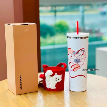 星巴克杯子2026新年禮物星動系列絲帶高顏值不鏽鋼吸管杯子配立體貓咪斜挎杯套喝水杯保暖杯茶杯咖啡杯露營杯生日禮物情人節禮
