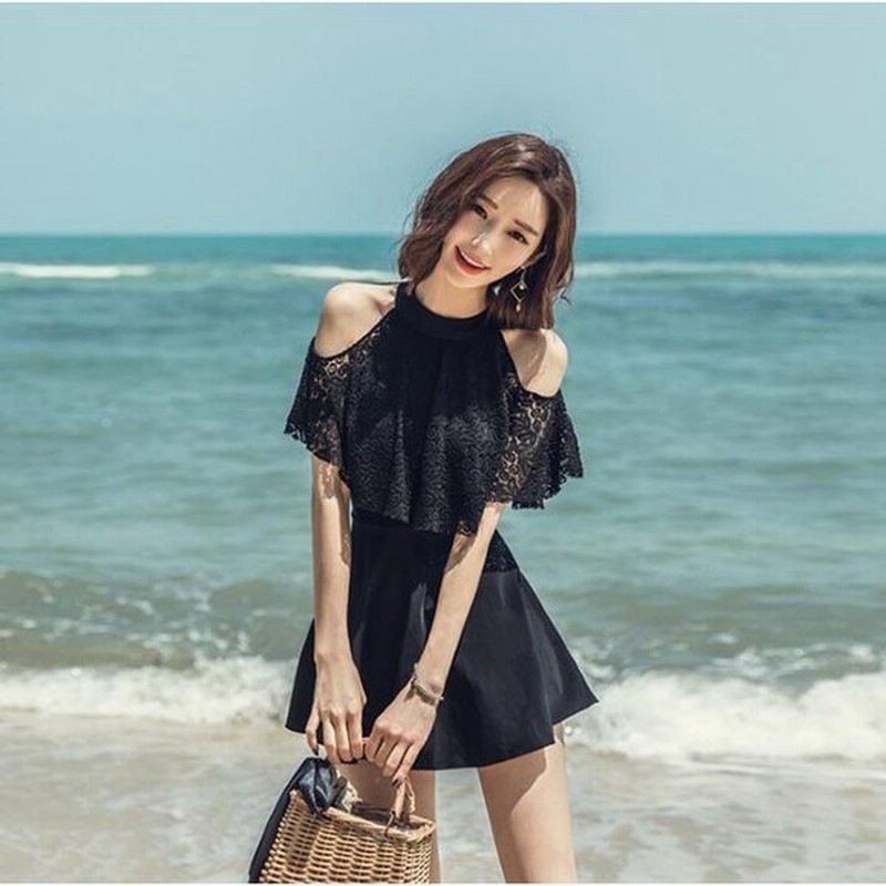 レディース水着体型カバーワンピース水着無地水着水着レースビーチウェアスイムウエアバックレス水着水泳黒可愛いワンピース水着 通販 Lineポイント最大0 5 Get Lineショッピング