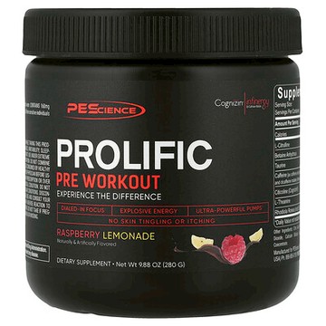 PEScience, Prolific，鍛鍊前，樹莓檸檬水，9.88 盎司（280 克）