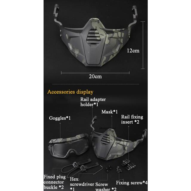 タクティカルゴーグル付きミリタリーマスク,安全マスク,エアソフト,ペイントボール,戦闘用アクセサリー