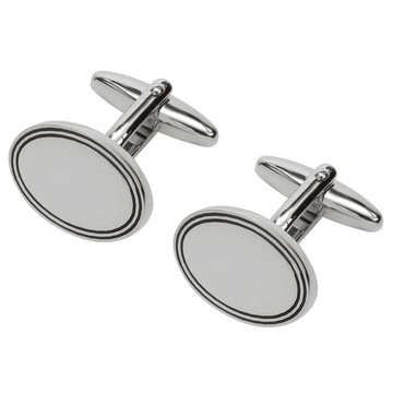 橢圓形黑色邊框平面袖扣