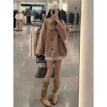 Cloak Coats秋冬氛圍感高級老錢風小個子寬松蝙蝠袖斗篷大衣外套