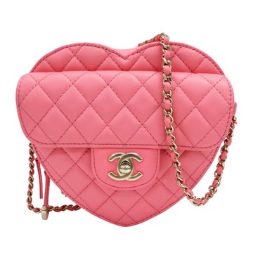 CHANEL 香奈兒 粉色 羊皮 愛心包 鍊帶 肩背包 金扣 A53191 【二手名牌BRAND OFF】